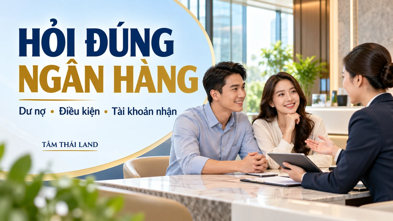 Minh họa vợ chồng hỏi ngân hàng về dư nợ, điều kiện và tài khoản nhận