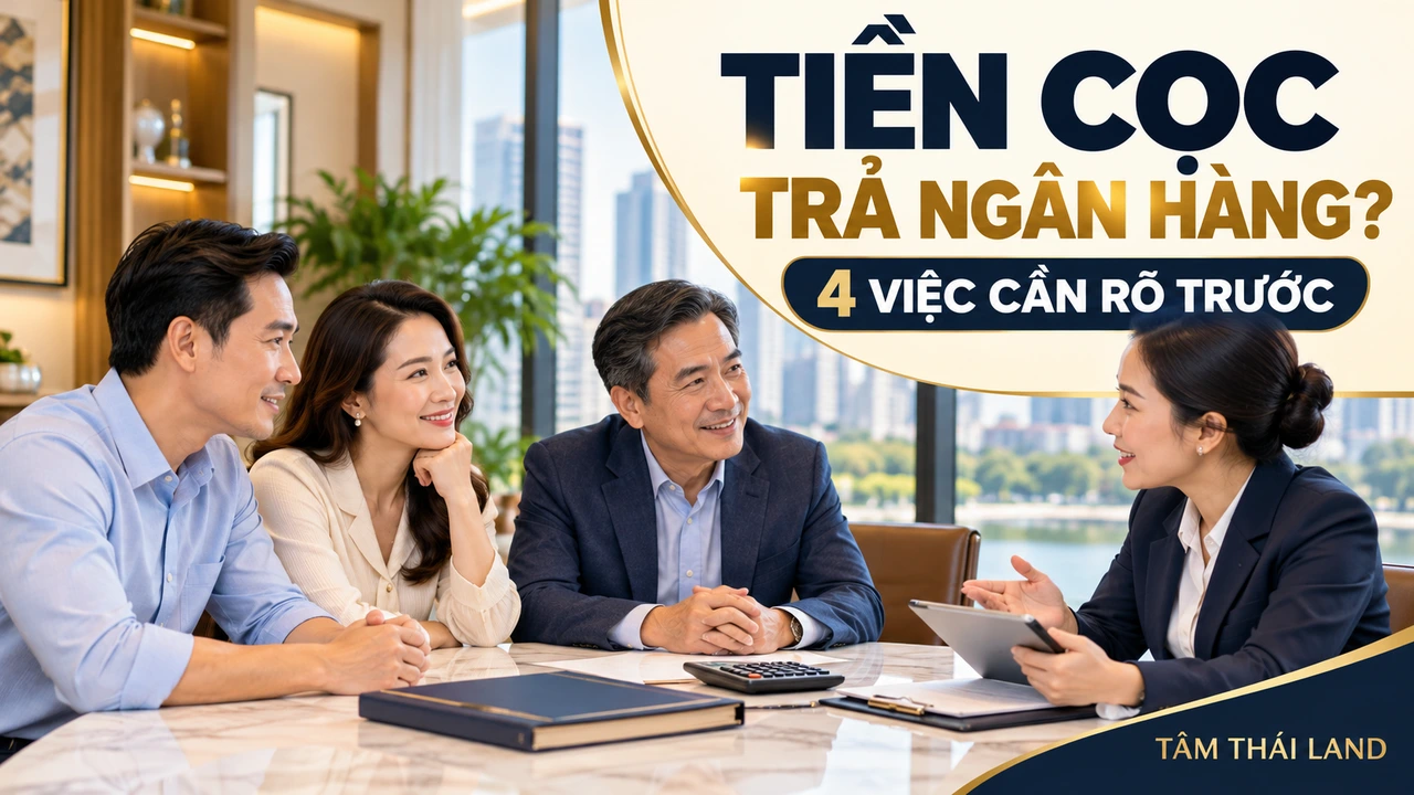 Minh họa bên mua, bên bán và ngân hàng trao đổi trước khi dùng tiền cọc trả nợ
