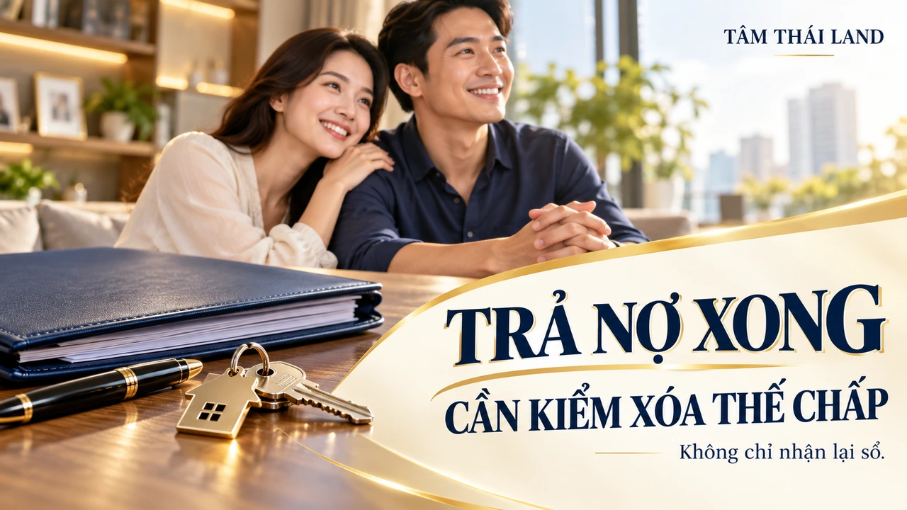 Minh họa bộ hồ sơ và chìa khóa trong giao dịch nhà đang thế chấp