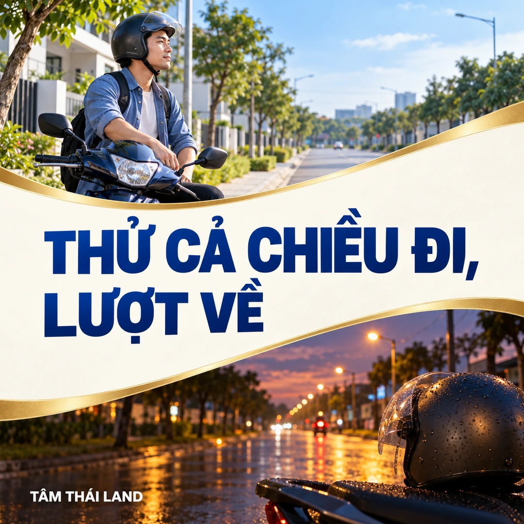 Hai cảnh minh họa đường đi ban ngày và lượt về chiều tối để nhắc thử cả hai chiều.