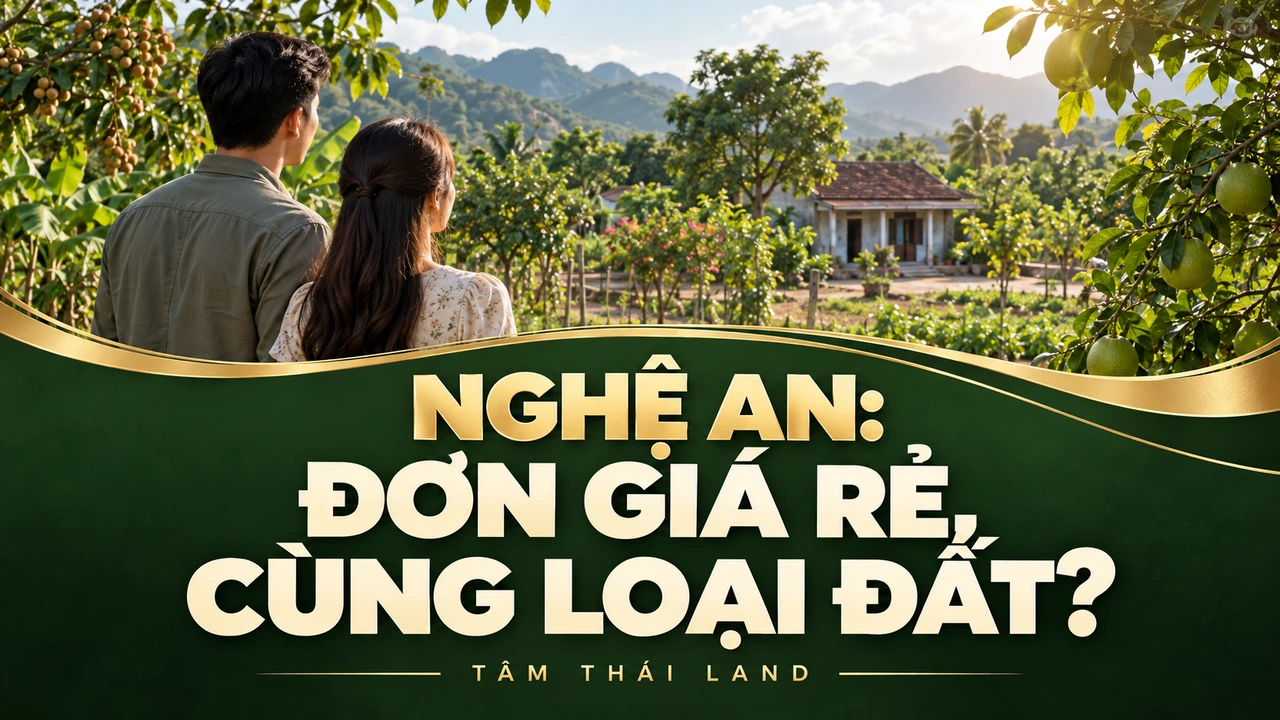 Minh họa gia đình xem khu vườn với câu hỏi về đơn giá và loại đất ở Nghệ An.