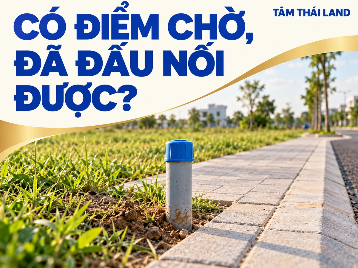 Minh họa một đầu ống chờ cạnh vỉa hè và câu hỏi về khả năng đấu nối.