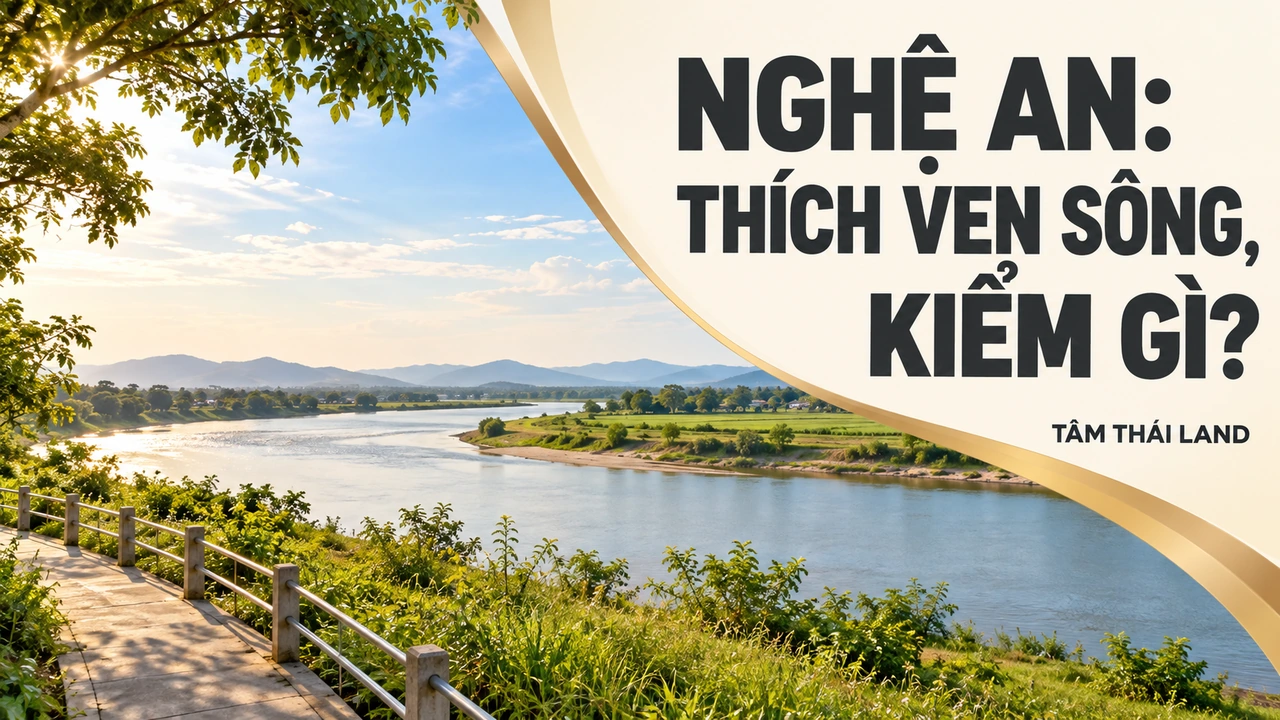 Bìa minh họa cảnh sông và câu hỏi mua đất ven sông Nghệ An cần kiểm gì.