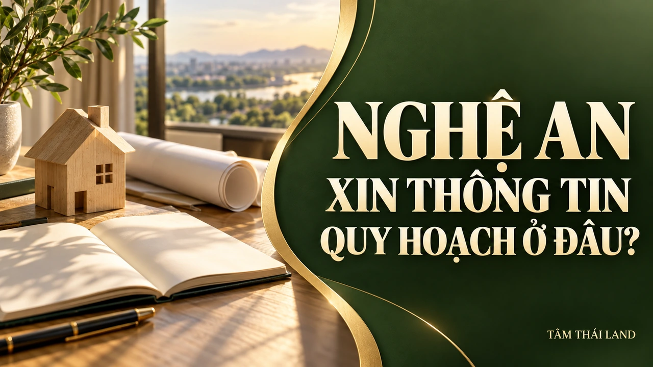 Bìa Nghệ An hỏi xin thông tin quy hoạch ở đâu, bên mô hình nhà gỗ, giấy cuộn và sổ trống.