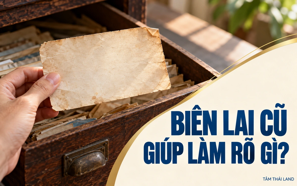 Minh họa bàn tay cầm tờ giấy cũ trên ngăn kéo gỗ, kèm câu hỏi biên lai cũ giúp làm rõ gì.
