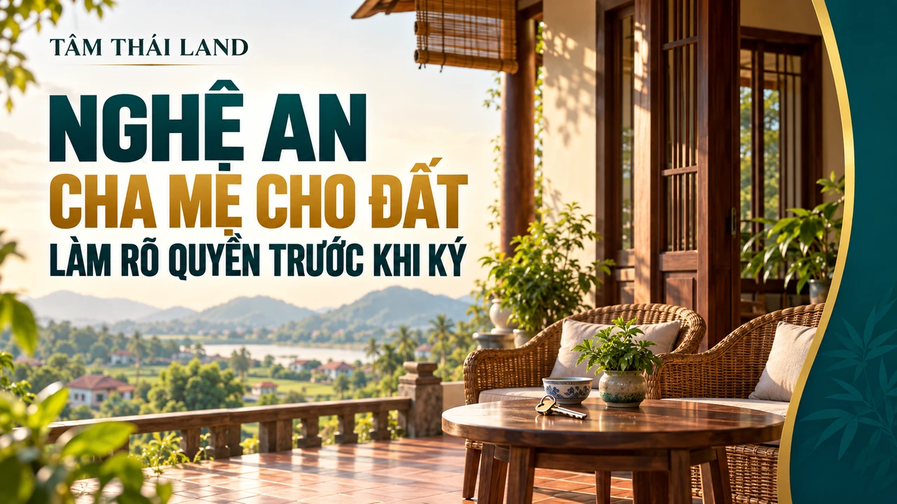 Minh họa hiên nhà và hai ghế, gợi việc cha mẹ làm rõ quyền trước khi tặng cho đất Nghệ An.