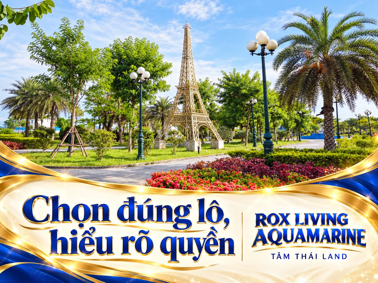 Thiết kế từ tư liệu mô hình tháp trong vườn Aquamarine, gợi việc đối chiếu quyền theo đúng lô.