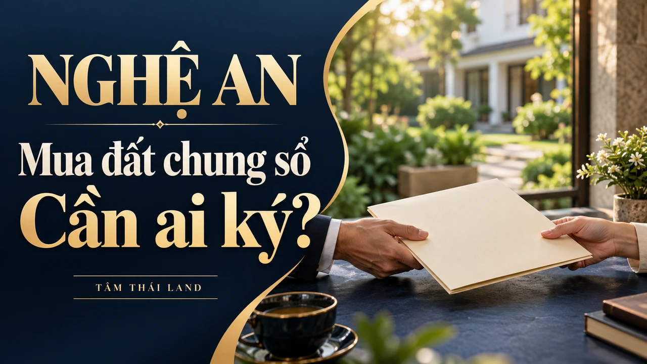 Minh họa hai tay giữ một tập bìa trống, đặt câu hỏi người ký khi mua đất chung sổ Nghệ An.
