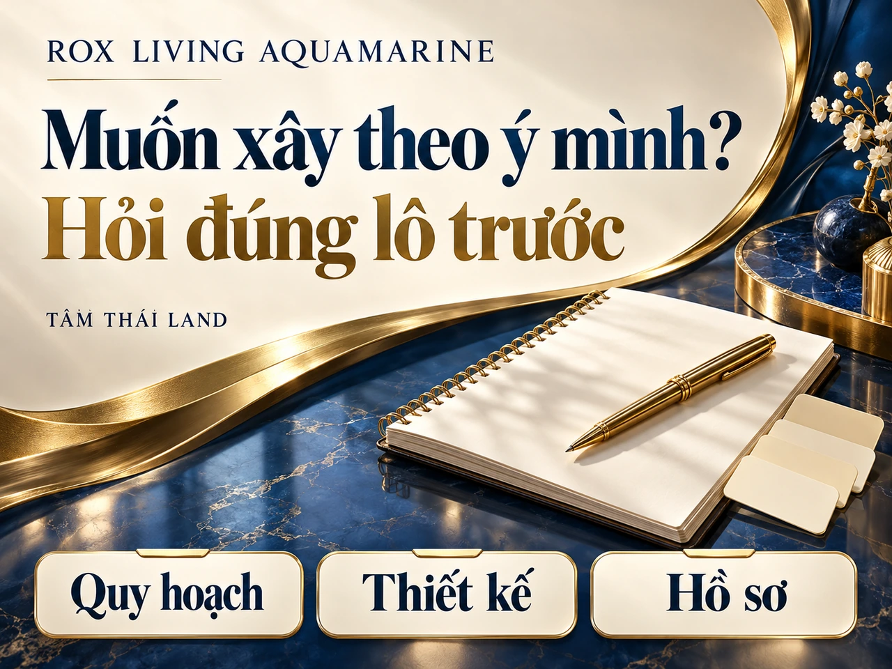 Visual tự kiểm Aquamarine với sổ trống và ba câu hỏi quy hoạch, thiết kế, hồ sơ; không thể hiện dự án thực tế.