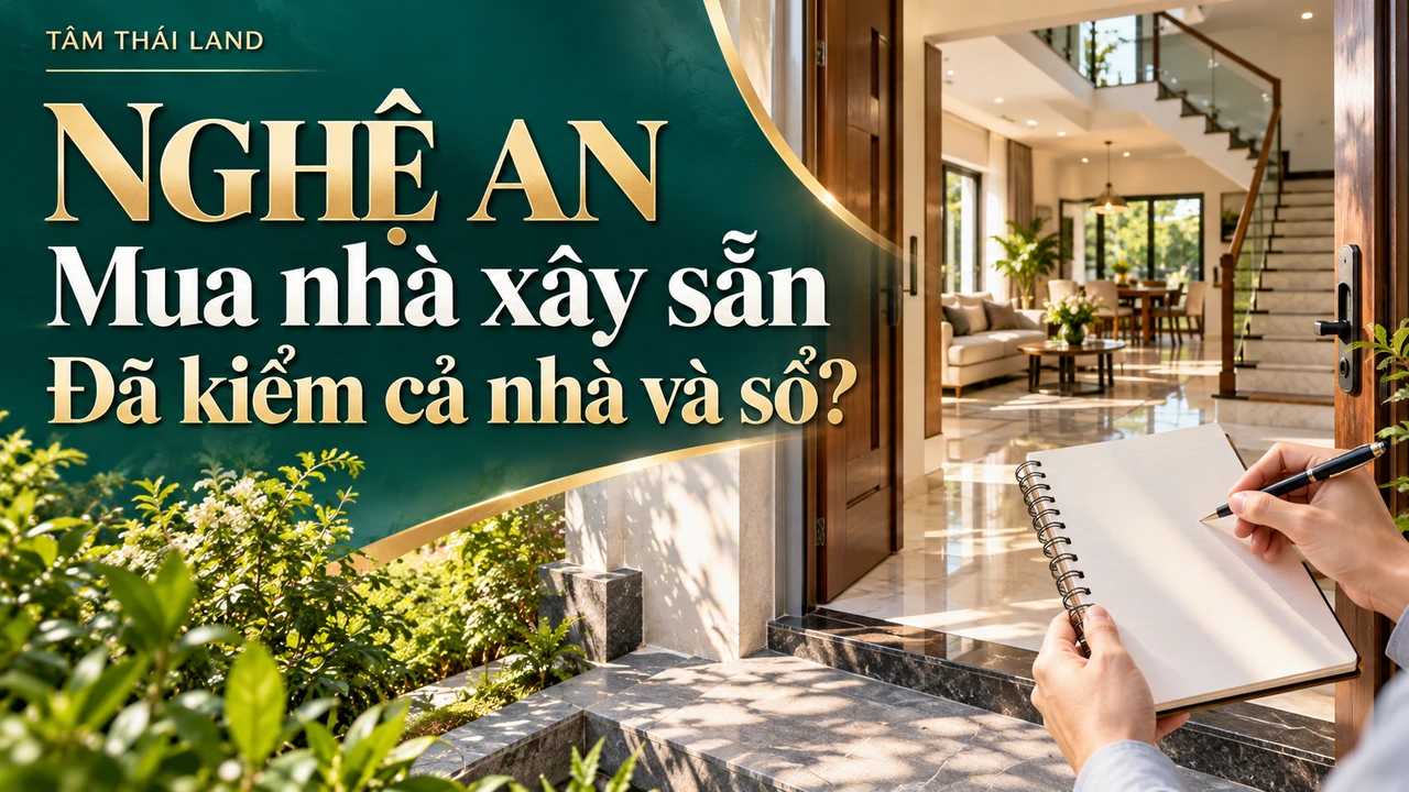 Cảnh cửa nhà và sổ tay trống minh họa việc kiểm nhà xây sẵn Nghệ An.