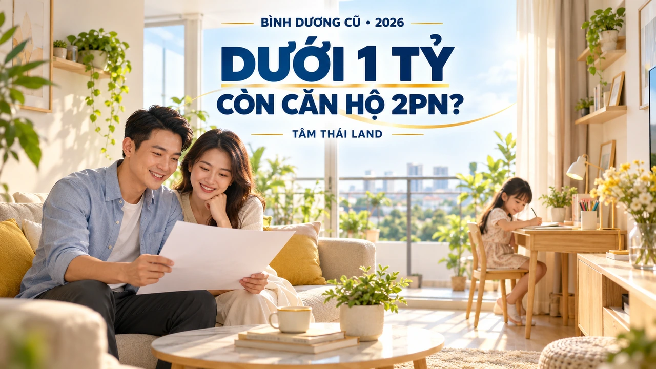 Cha mẹ cùng xem thông tin tìm căn hộ, con ngồi học trong không gian sáng.