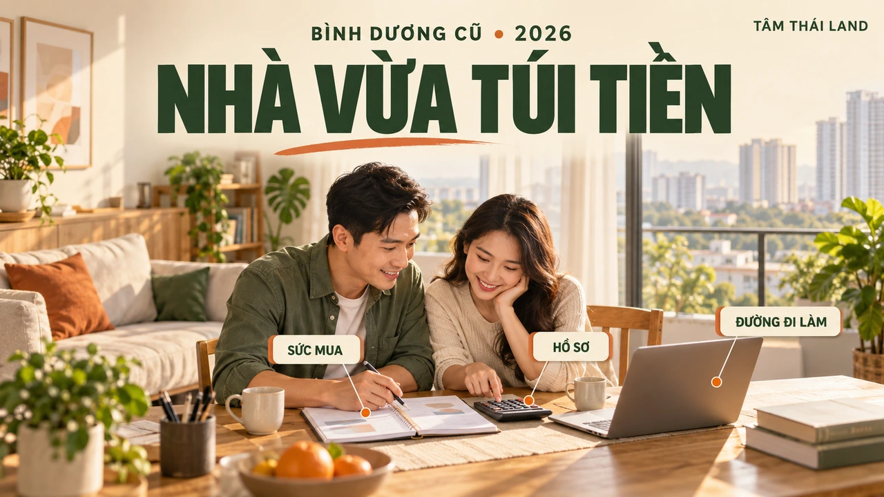 Cặp vợ chồng cùng tính ngân sách, kiểm sức mua, hồ sơ và đường đi làm trước khi tìm nhà