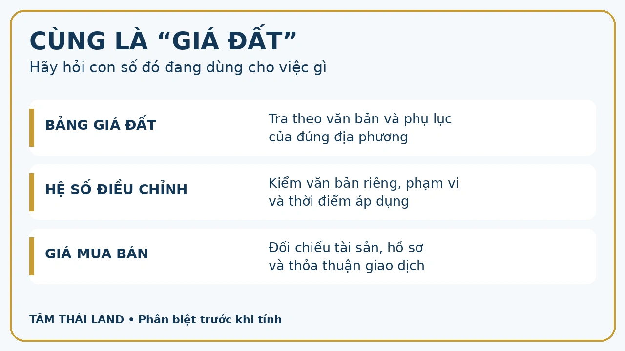 Infographic phân biệt bảng giá đất, hệ số điều chỉnh và giá mua bán theo mục đích sử dụng con số