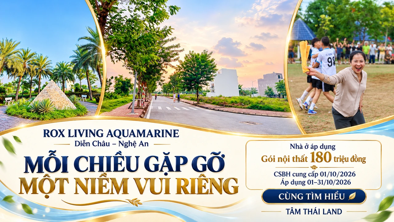 ROX Living Aquamarine Diễn Châu Nghệ An với đường phố, cây xanh và hoạt động cộng đồng