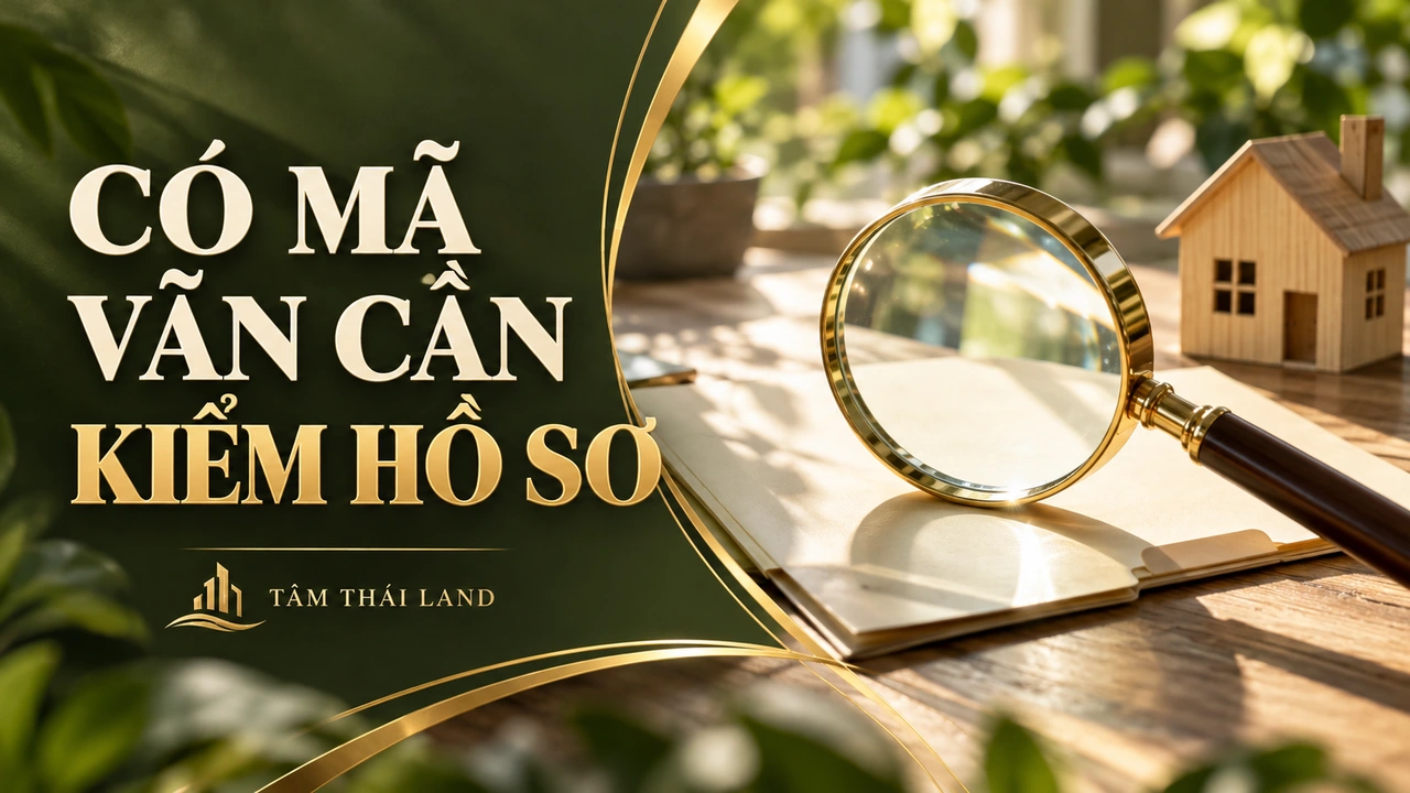 Kính lúp, hồ sơ trống và nhà mô hình minh họa kiểm chứng trước khi đặt cọc.
