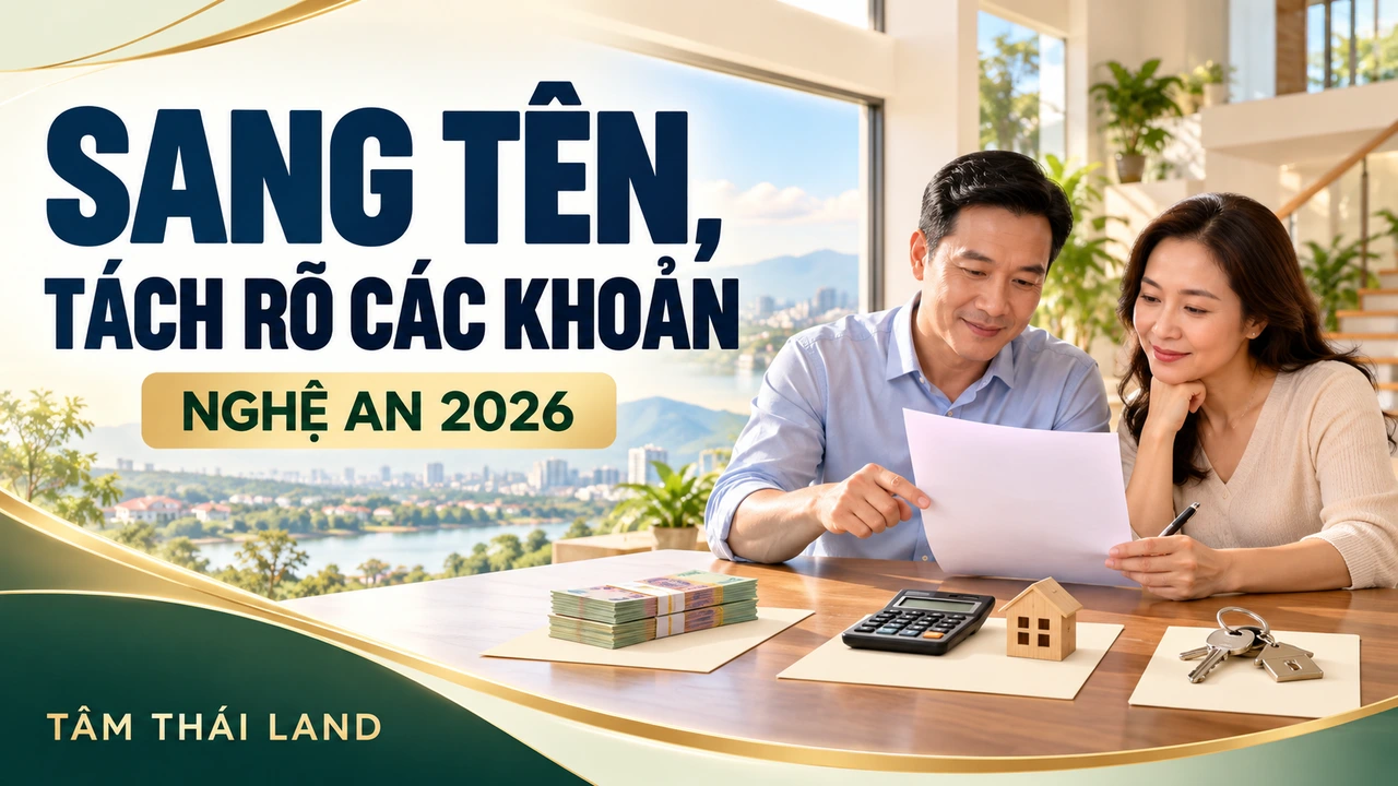 Minh họa gia đình xem bảng dự trù, máy tính và các khoản tiền riêng trước sang tên nhà đất tại Nghệ An