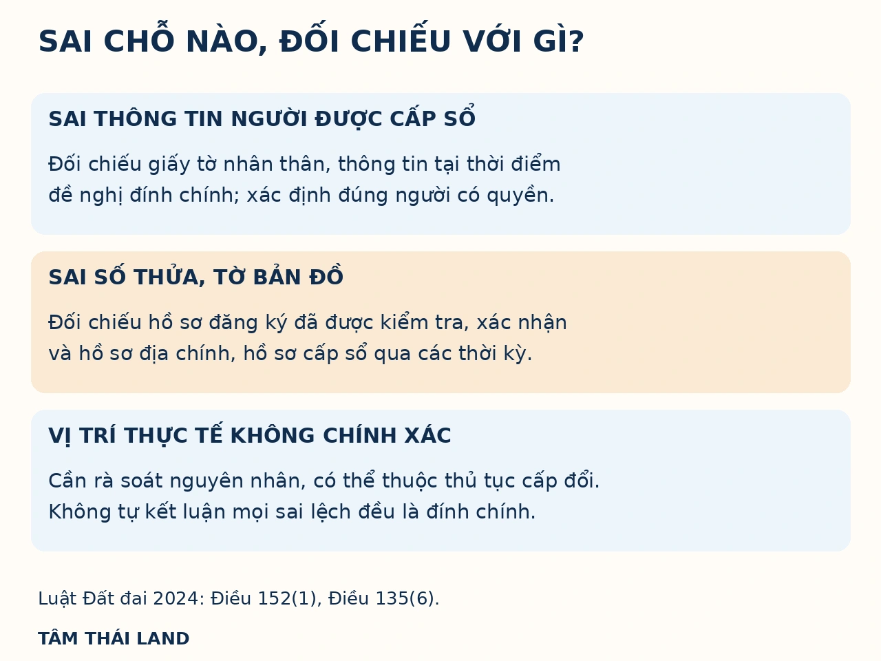 Đồ họa phân biệt sai thông tin nhân thân, sai số thửa và vị trí thực tế không chính xác.