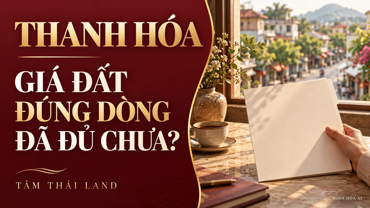Minh họa AI bìa hồ sơ bên cửa sổ với câu hỏi tra bảng giá đất Thanh Hóa 2026 đúng dòng đã đủ chưa.
