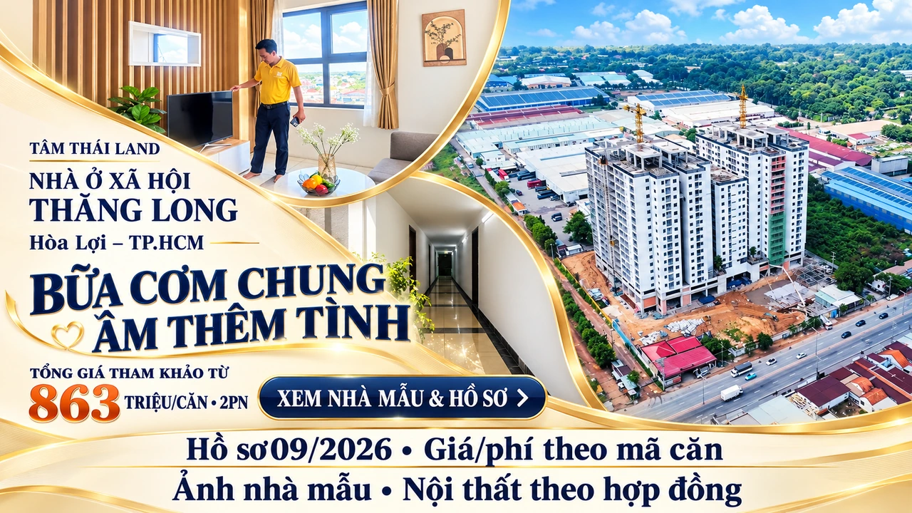 Thiết kế Thăng Long Hòa Lợi, TP.HCM, ghép góc phòng khách căn mẫu, hành lang và tổng thể công trình