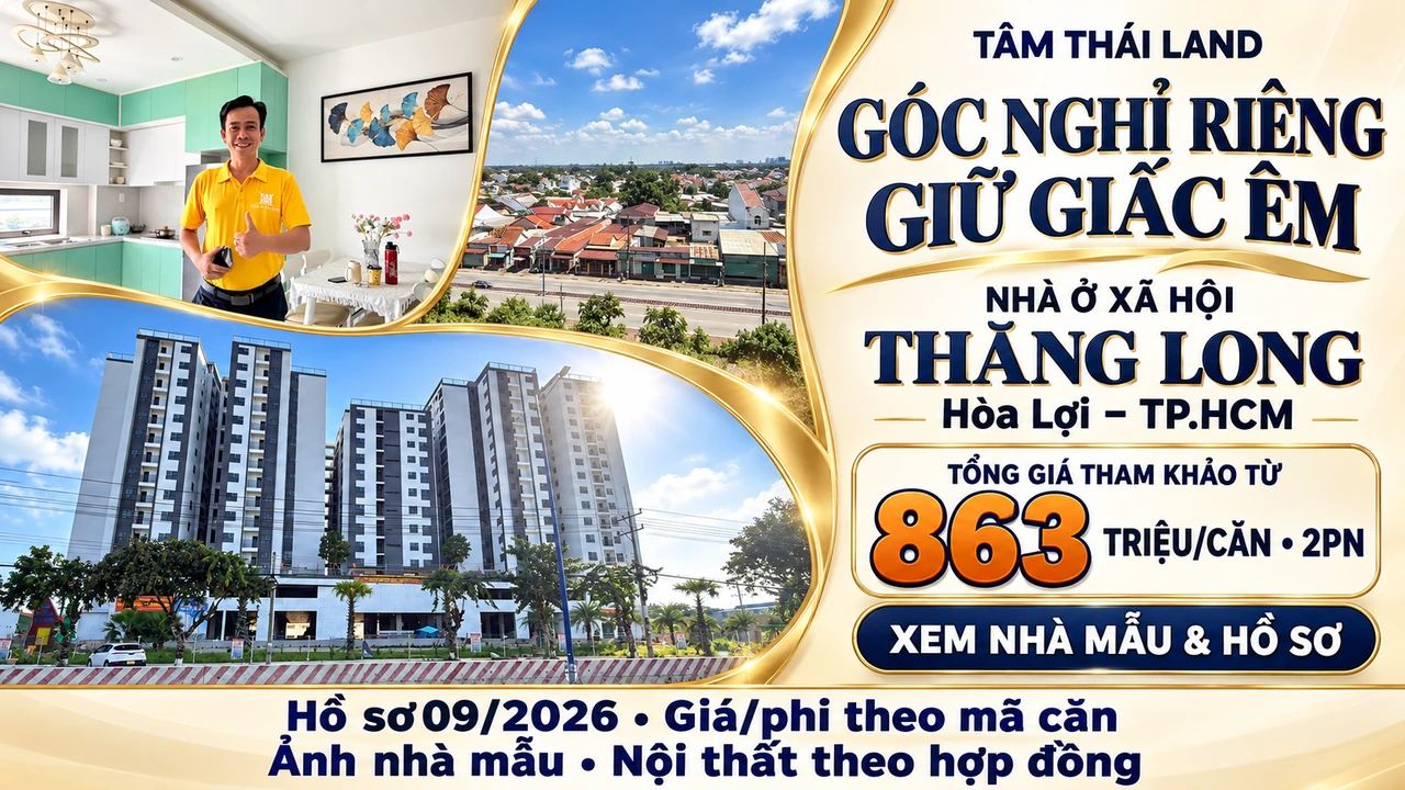 Thiết kế Thăng Long Hòa Lợi, TP.HCM, ghép góc bếp căn mẫu, tổng thể công trình và cảnh nhìn ra khu dân cư