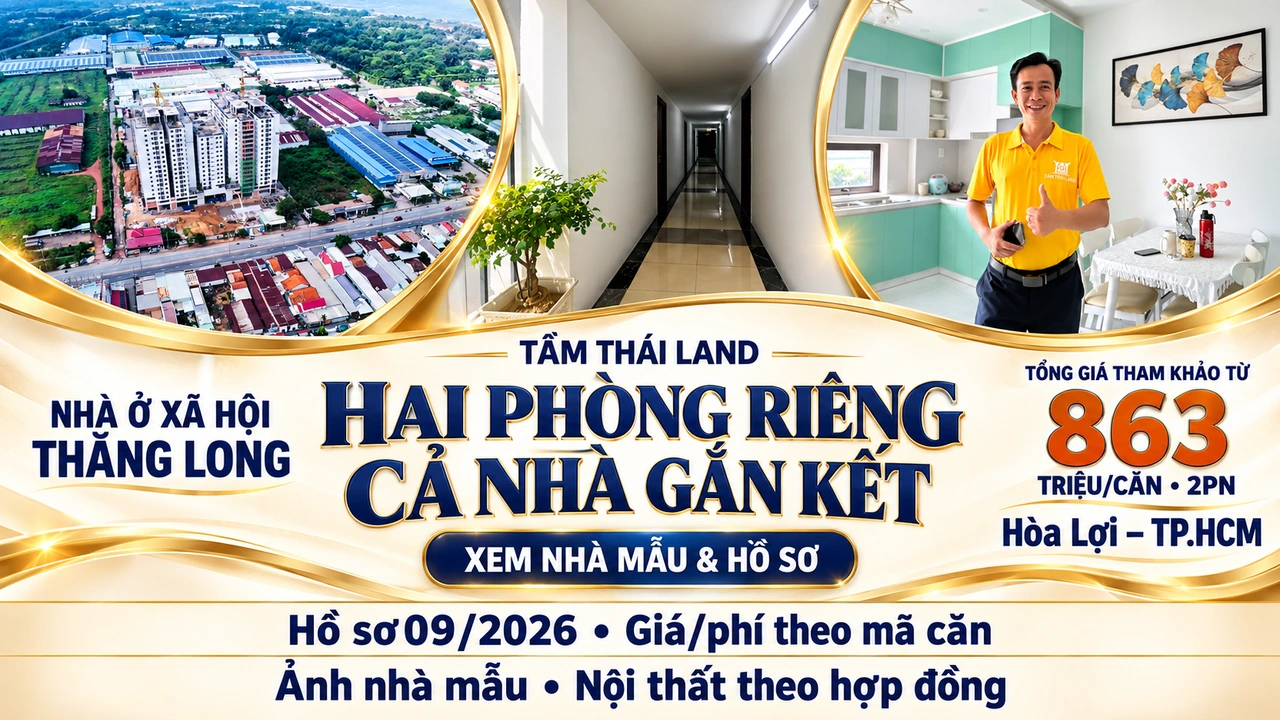 Thiết kế Thăng Long Hòa Lợi, TP.HCM với góc bếp căn mẫu, hành lang và toàn cảnh tòa nhà