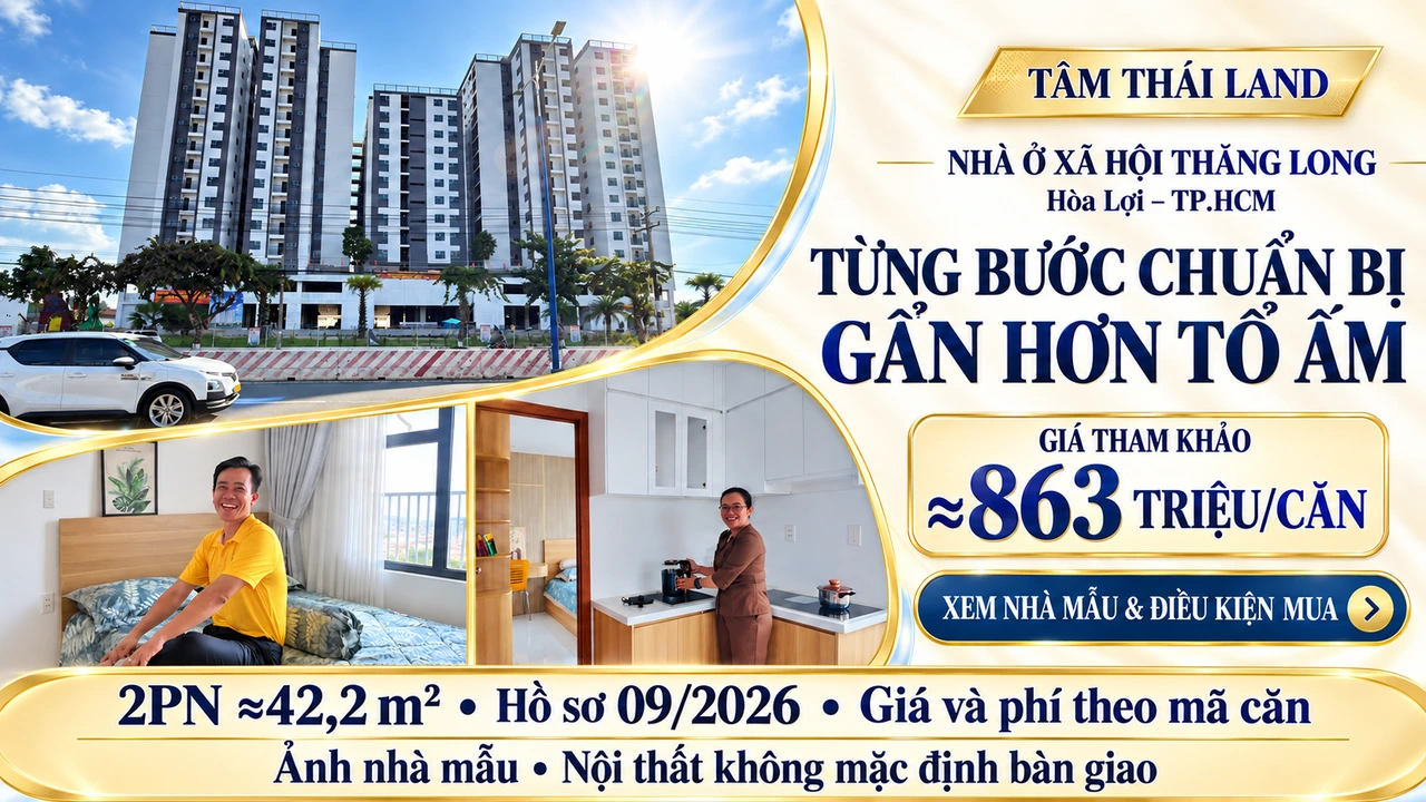 Toàn cảnh mặt ngoài Thăng Long, giường căn mẫu và khu bếp.