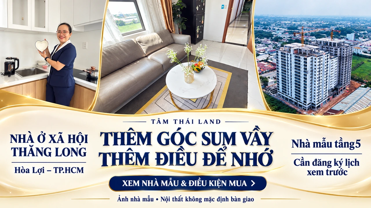 Bếp, sofa và bàn trà căn mẫu, toàn cảnh Nhà ở xã hội Thăng Long.