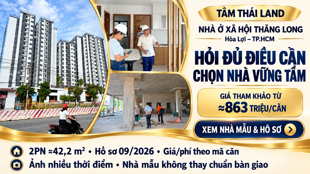Toàn cảnh tòa nhà, người trao đổi trong bếp căn mẫu và tầng đang thi công trong thiết kế Thăng Long Hòa Lợi TP.HCM.
