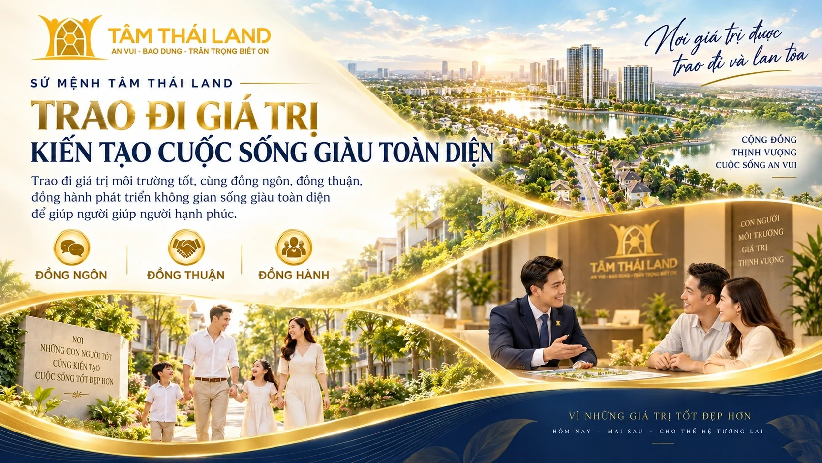 Sứ mệnh Tâm Thái Land với không gian sống xanh, gia đình và các biểu tượng Đồng ngôn, Đồng thuận, Đồng hành.