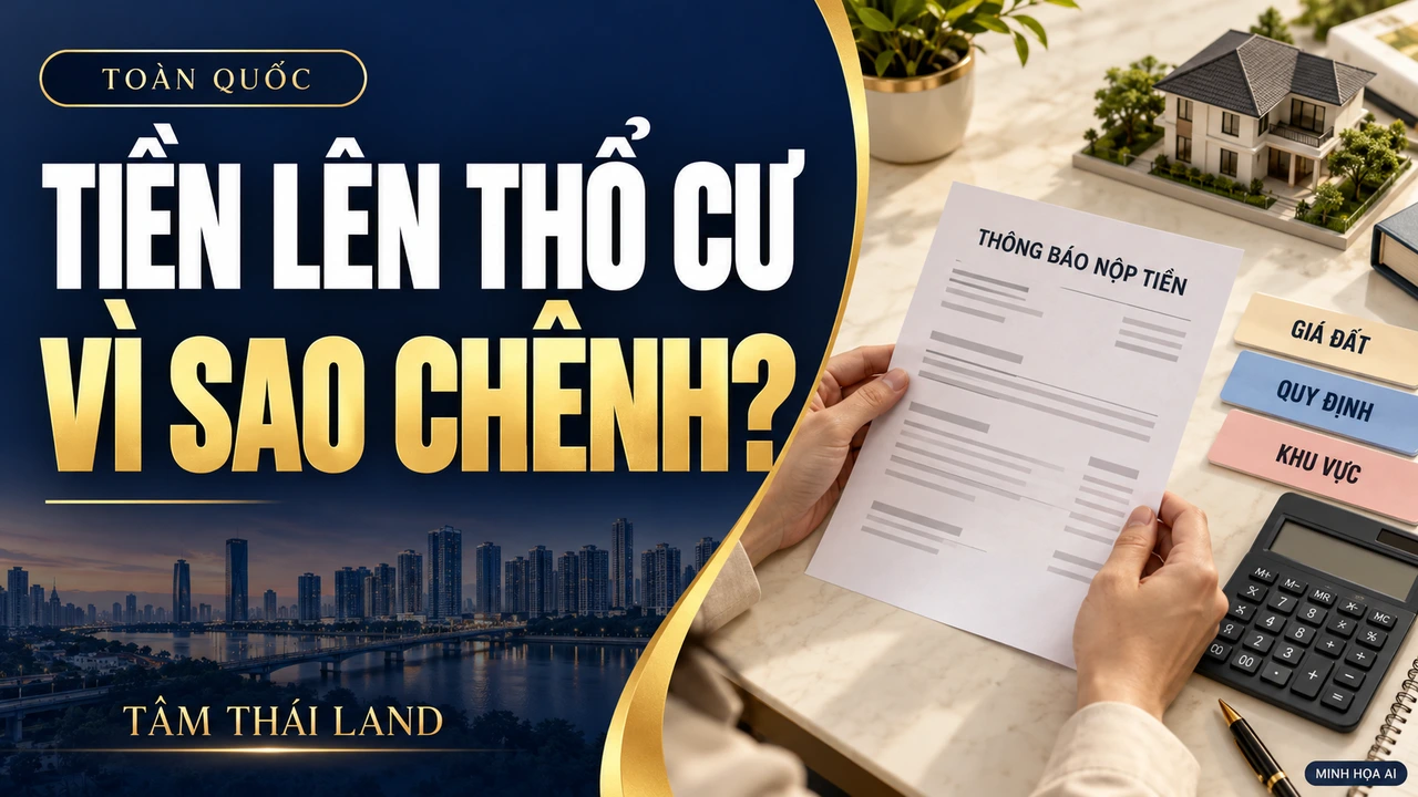 Minh họa AI đối chiếu thông báo tiền lên thổ cư với giá đất và cách tính